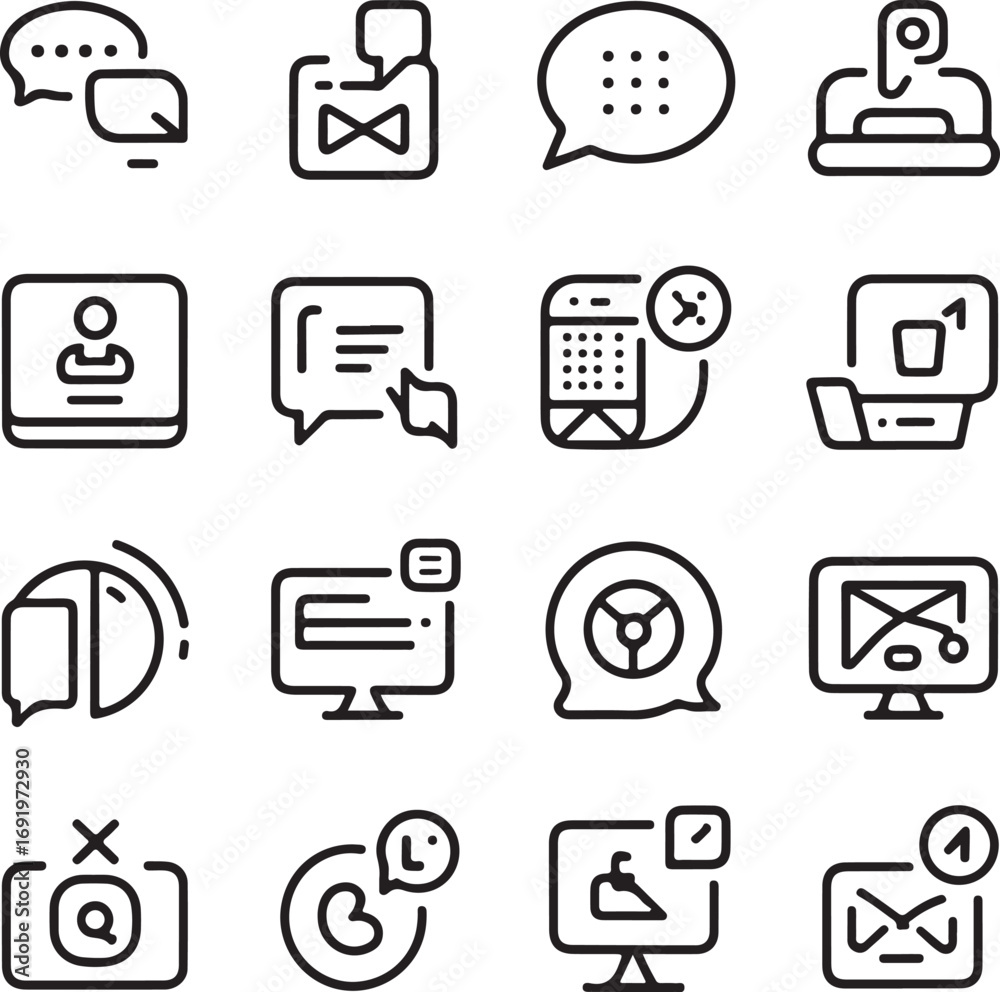 Communication and Messaging Line Art Icons Collection message chat