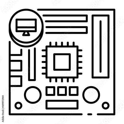 This Circuit board icon is suitable for Computer Component.