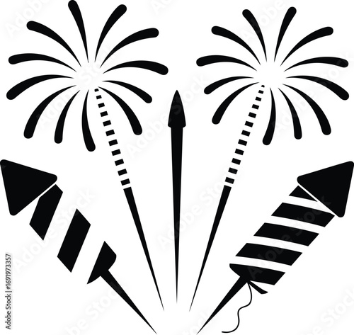 Fireworks vector illustration for independence day celebration party design element and festive background