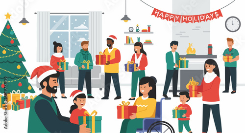An Inclusive Christmas Celebration Diverse Group Exchanging Gifts