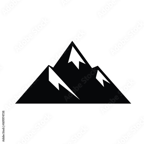 Black and white mountain peak icon illustration