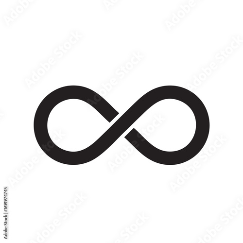 Black infinity symbol on a white background representing endlessness and eternity