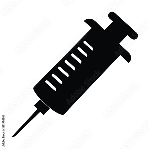 Black and white syringe vector illustration for medical injection vaccination and healthcare design element