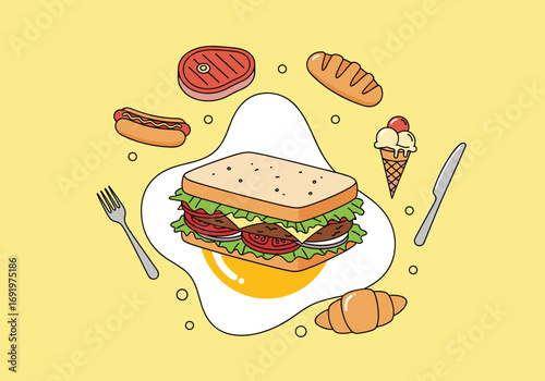 Delicious breakfast and lunchtime meal variety with fresh ingredients and sweet treats