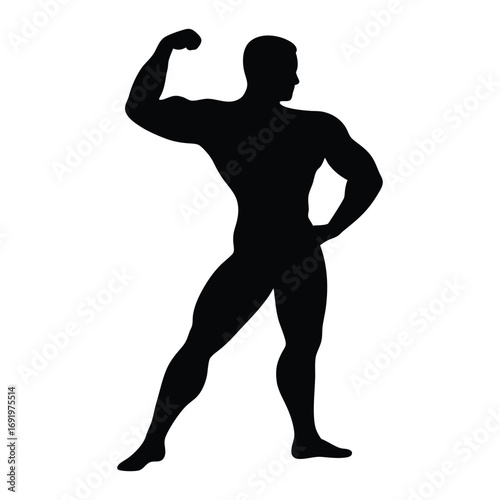 Bodybuilding silhouette muscular man posing fitness model strong bodybuilder flexing biceps pose
