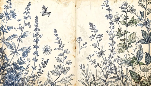Vintage botanical illustration spread