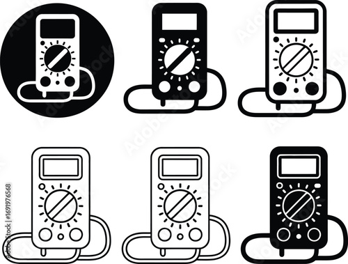Isolated multimeter vector icons set for electrical measurement and circuit testing equipment design element