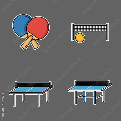 Table tennis set Paddles, a net, a ball, two tables with lines