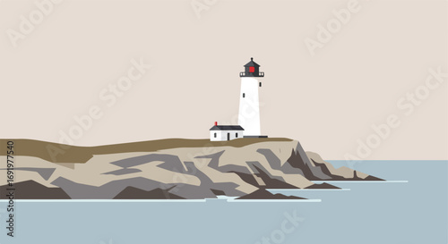 Coastal scene with lighthouse