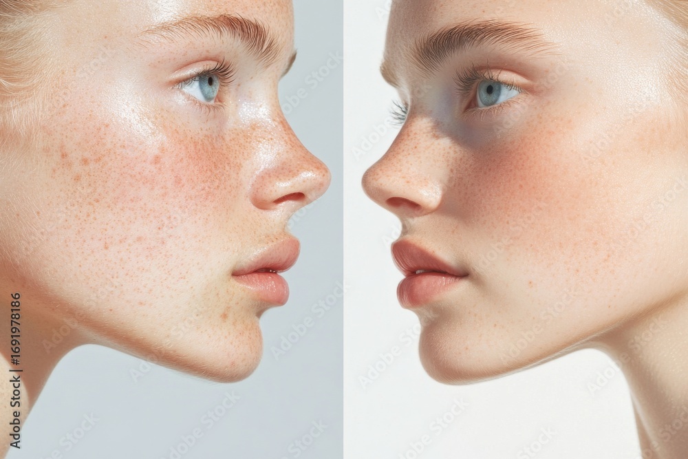 Obraz premium Teen skin health transformation before and after for skincare awareness and beauty insights