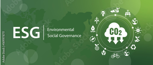 Environmental CO2 Emissions Concept for Global Warming and Sustainable Green Business with Renewable Energy Background, Vector Illustration