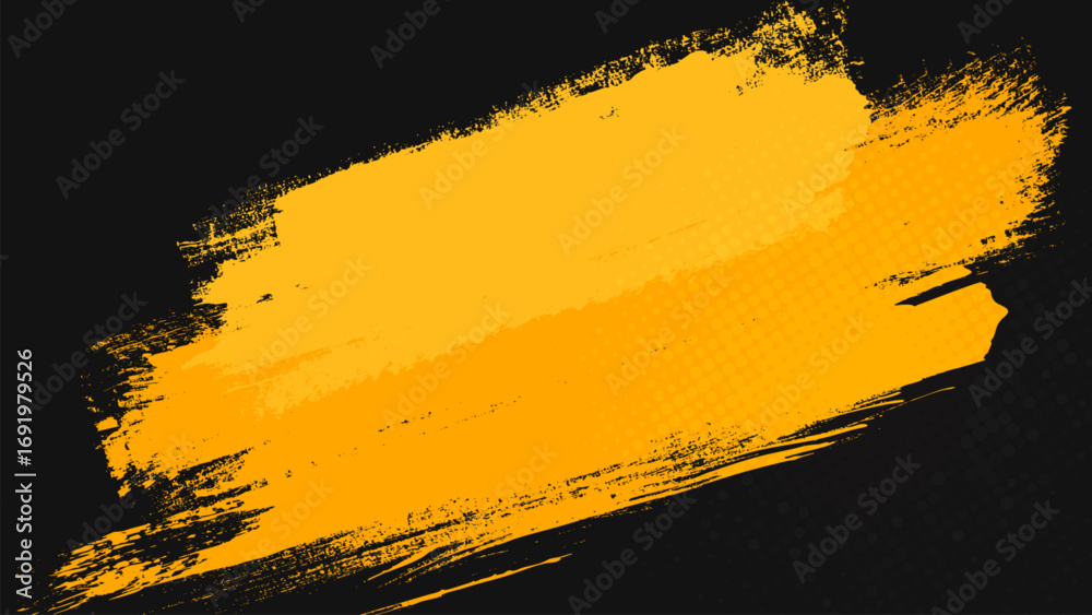Abstract yellow paint brush stroke on dark background vector.