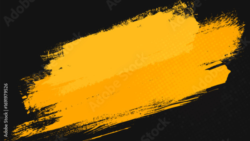 Abstract yellow paint brush stroke on dark background vector.
