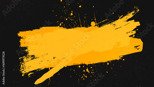 Abstract yellow paint brush stroke on dark background vector.