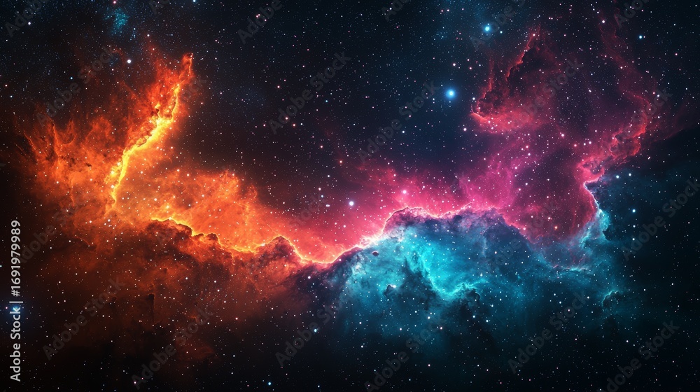 Obraz premium Cosmic Nebula Red and Blue Celestial Cloudscape