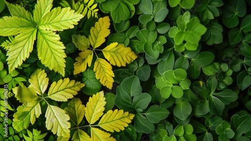 Close-up shot of a group of green leaves