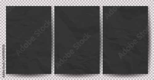 Set of black clean crumpled papers