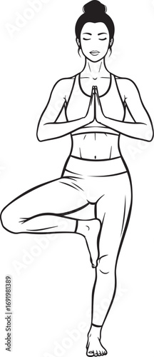 Serene Woman in Tree Pose Yoga Illustration