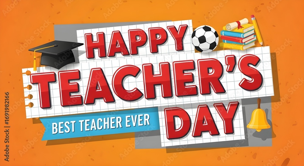 Fototapeta premium Happy Teacher's Day greeting card with school elements