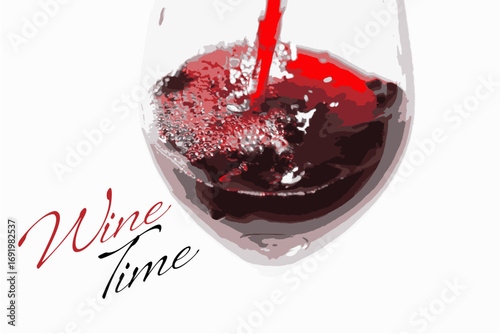 Wine Time - 赤ワインのグラスのベクター素材で、ゆっくりワインを楽しむイメージと、ワイン・タイムWine Timeのロゴマーク
