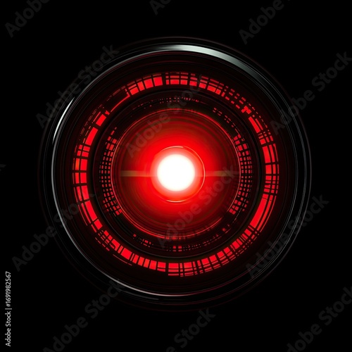 An icon of the red light from Hal 9000's eye, on a black background, in a circular,