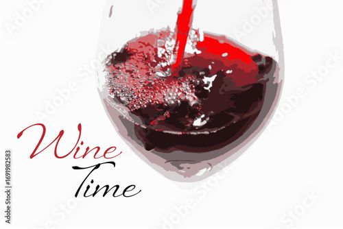 Wine Time - 赤ワインのグラスのベクター素材で、ゆっくりワインを楽しむイメージと、ワイン・タイムWine Timeのロゴマーク
