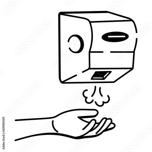 A hand drawn style icon showing a hand dryer
