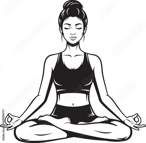 Serene Woman Meditating in Lotus Pose Vector Illustration