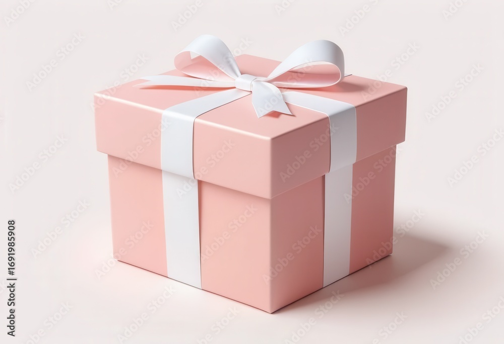 Obraz premium Elegant Pink Gift Box with White Ribbon on Soft Background for Celebrations and Special Occasions