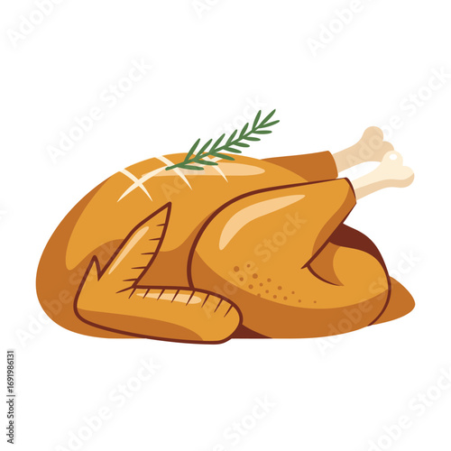 Roasted Turkey with Rosemary Sprig, Festive Holiday Meal