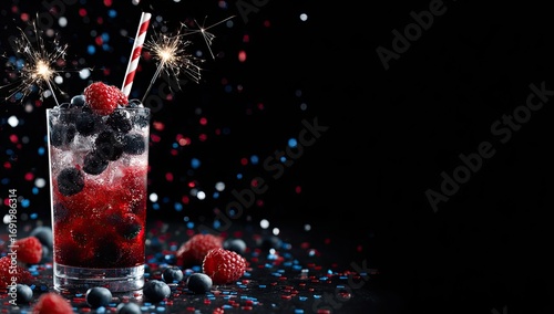 Patriotic berry cocktail drink with sparklers