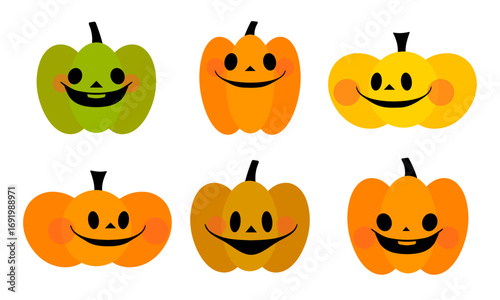 ハロウィンのかわいいかぼちゃの色々なキャラクターイラストのセット