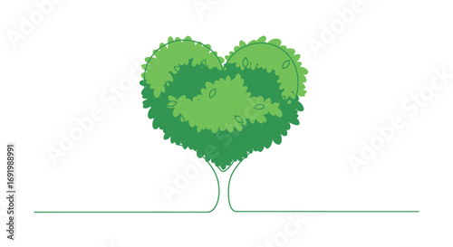 Stylized heart shaped tree with minimalistic design representing love for nature