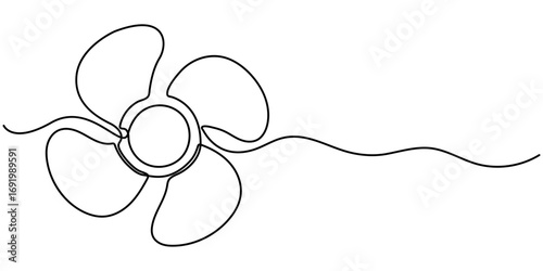 Continuous one line drawing of a fan with blades, depicting coolness and freshness, line art style vector illustration, Single continuous line drawing of a table fan, Continuous Line Drawing. 