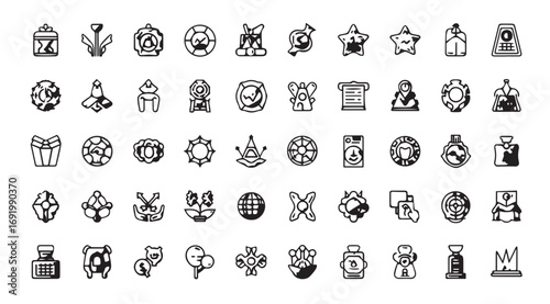 Collection of diverse abstract figures and objects in silhouette style