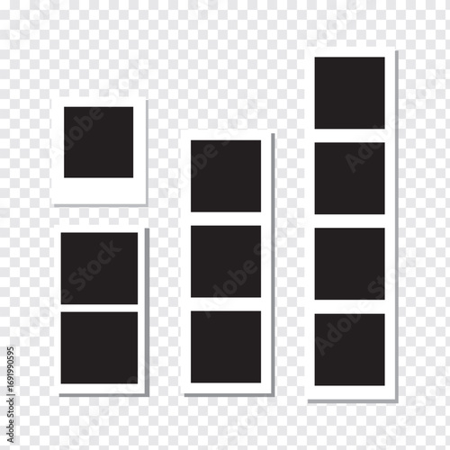 Collection of blank photo frame mockups with push pins, perfect for memory boards, galleries, or scrapbooking projects