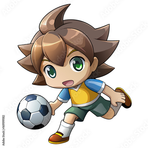 Showcasing Create Bold Stroke Kawaii Chibi Kid Playing Soccer Stunning Professional Photo