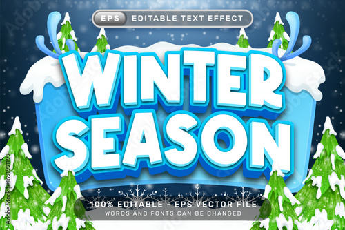 Winter And Christmas 3D Text Effect, Editable Snow Typography For Holiday Season Design