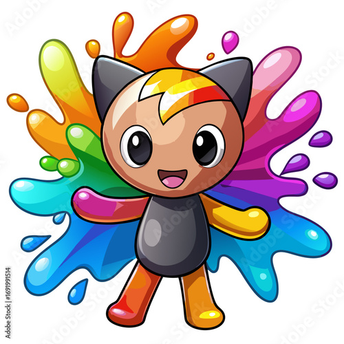 Elegant Create Bold Stroke Kawaii Chibi Painter Splashing Creative Visual