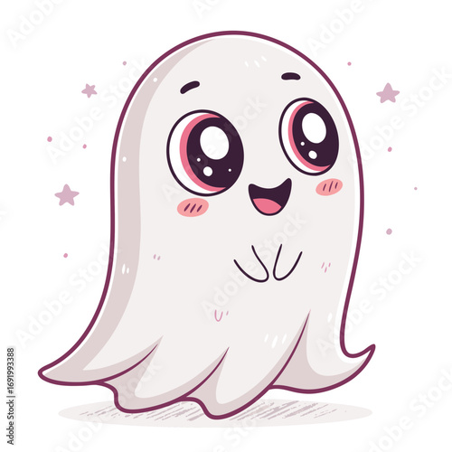 Stunning Create Bold Stroke Kawaii Ghost Character Smiling Premium Digital Asset