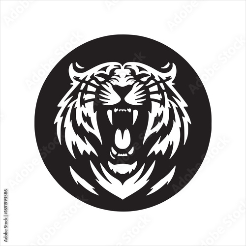 Silhouette of a tiger roaring in a circle