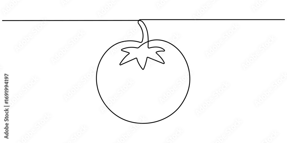 Obraz premium One continuous line drawing Tomato vegetable. Tomato single line illustration, Fresh tomatoes drawn with continuous line in minimalism, one line, editable vector outline. 