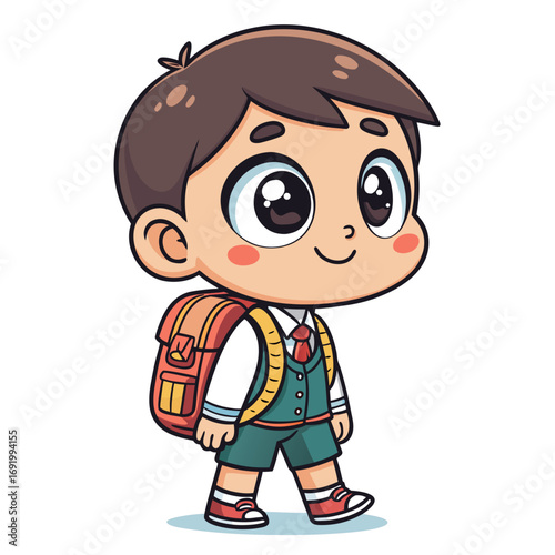 Create Bold Stroke Kawaii Schoolboy With Backpack Premium Digital Asset Perfect for Editorial Conten
