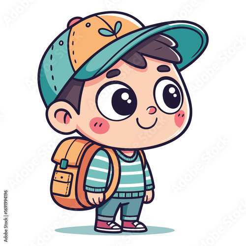 Vibrant Create Bold Stroke Kawaii Schoolboy With Backpack Professional Photo