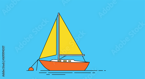Minimalist sailboat with yellow sail on light blue