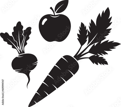Healthy Harvest Black & White Vegetable Clipart & Vector Art
