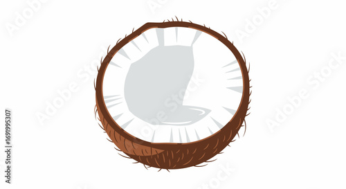 Illustration of a halved coconut, revealing the white flesh against a white background.