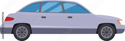 Side view of a gray sedan car parked, symbolizing transportation and the automobile industry