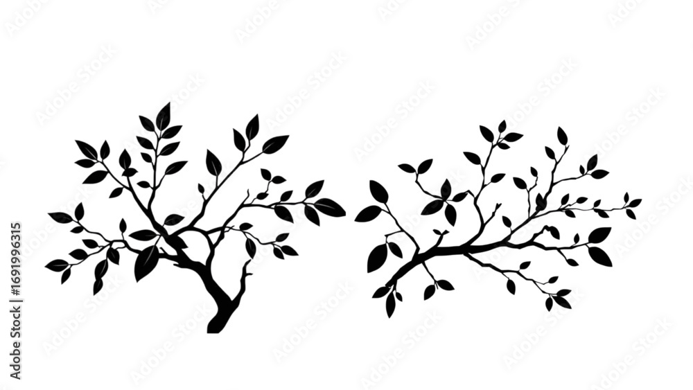 Naklejka premium tree branch silhouette isolated with cartoon vector illustration on transparent background