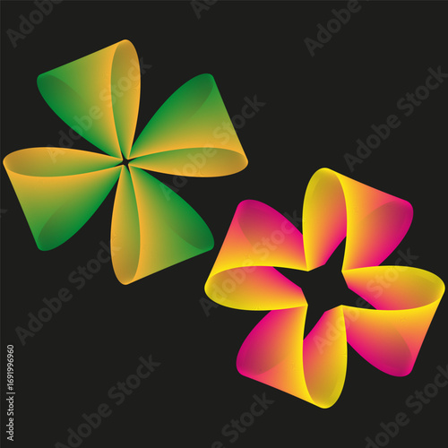 Abstract flower shapes. Colorful floral elements. Vector nature illustration. Vibrant petals design. EPS 10.